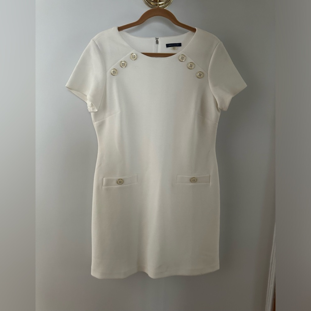 Tommy Hilfiger fully lined white dress with cream/gold buttons size 12